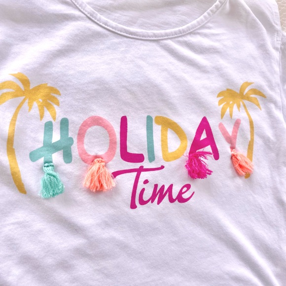 5/$20💥9 Cold Shoulder 'Holiday Time' T-Shirt, Fringe Detail Short Sleeve w Bows - Picture 5 of 9